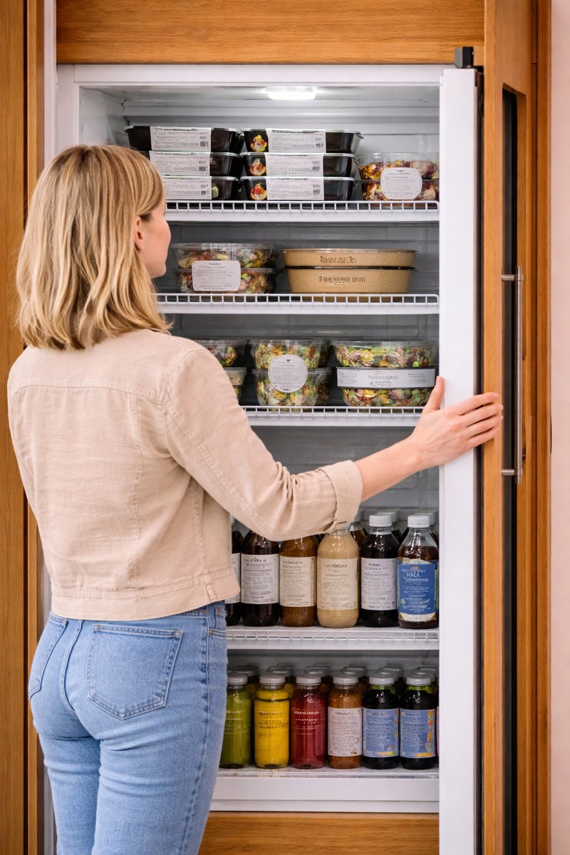 Mitarbeiterin am Kühlschrank