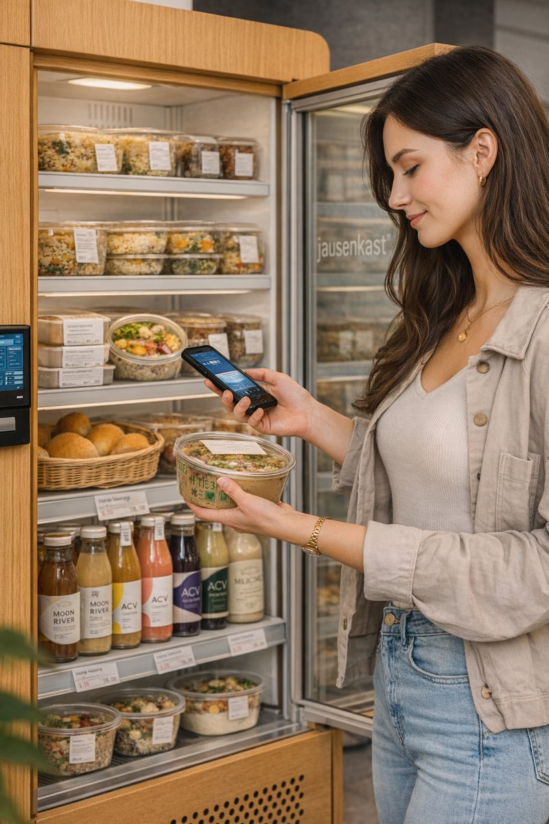 Mitarbeiterin genießt frische Mahlzeit