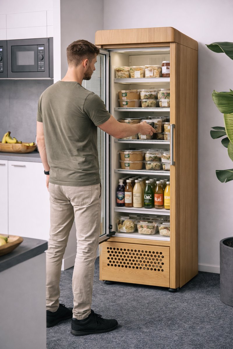 Mann steht am JausenKast'l im Pausenraum